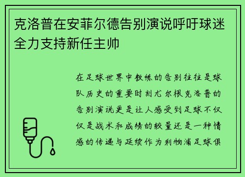 克洛普在安菲尔德告别演说呼吁球迷全力支持新任主帅